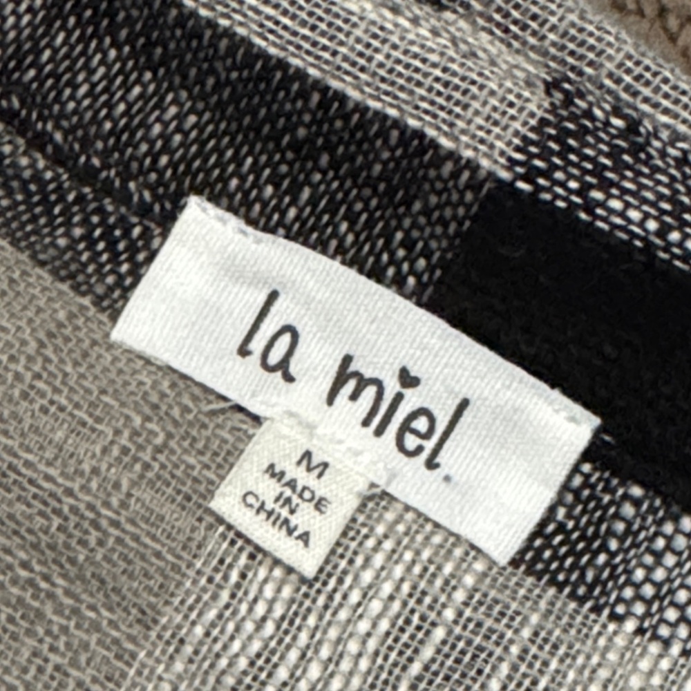 la miel 100% Cotton Shirt-Sz M-Relaxed-Button Up-Plaid-Raw Edge Trim-Lightweight - Picture 15 of 16